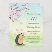 Niedlicher Igel Cherry Blossom Girl's Birthday Einladung (Vorne/Hinten)