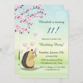 Niedlicher Igel Cherry Blossom Girl's Birthday Einladung (Vorne/Hinten)