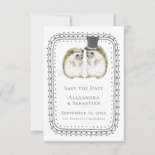 Niedlicher Igel Couple Wedding speichert das Datum Save The Date (Vorderseite)