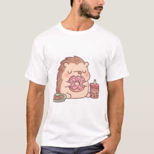 Niedlicher Igel, der Donut-Kekse und Boba-Tee isst T-Shirt