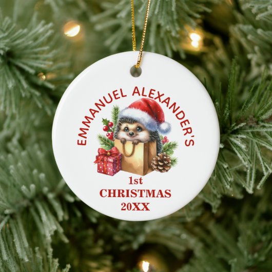 Niedlicher Igel Erster Weihnachten Personalisiert Keramik Ornament (Baum)