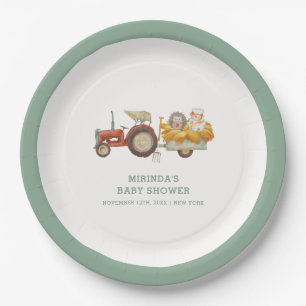 Niedlicher Igel Farm Traktor Babydusche Pappteller
