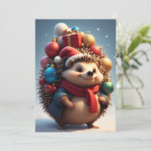 Niedlicher Igel feiert Weihnachten Karte (Stehend Vorderseite)