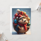 Niedlicher Igel feiert Weihnachten Karte (Vorderseite/Rückseite Beispiel)