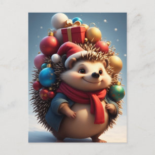 Niedlicher Igel feiert Weihnachten Postkarte