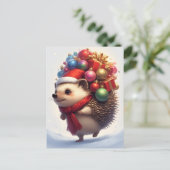 Niedlicher Igel feiert Weihnachten Postkarte (Stehend Vorderseite)