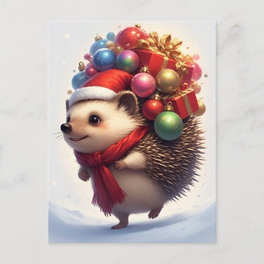 Niedlicher Igel feiert Weihnachten Postkarte (Vorderseite)