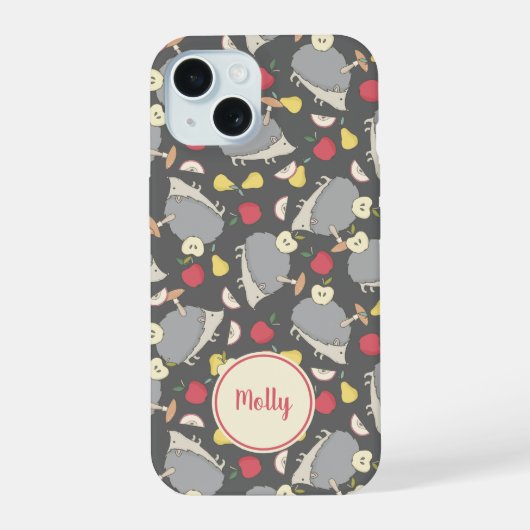 Niedlicher Igel Fruchtmuster Personalisiert iPhone 15 Hülle (Rückseite)