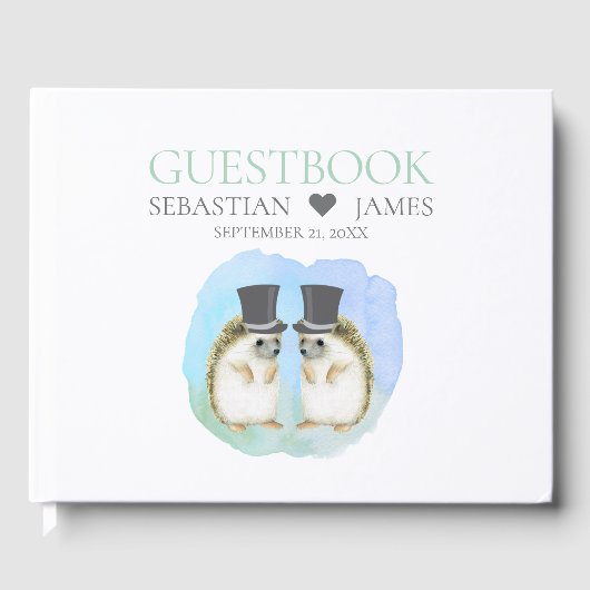 Niedlicher Igel Gay Grooms Couple Wedding Gästebuch (Vorderseite)