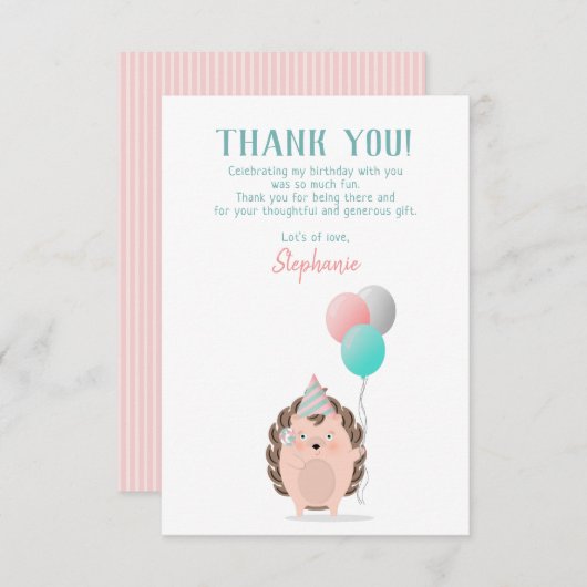 Niedlicher Igel Geburtstag Vielen Dank Einladung (Vorne/Hinten)