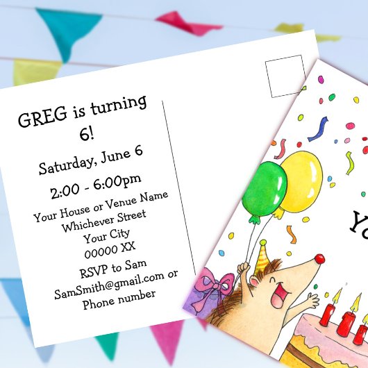 Niedlicher Igel Geburtstagsparty Einladungspostkarte