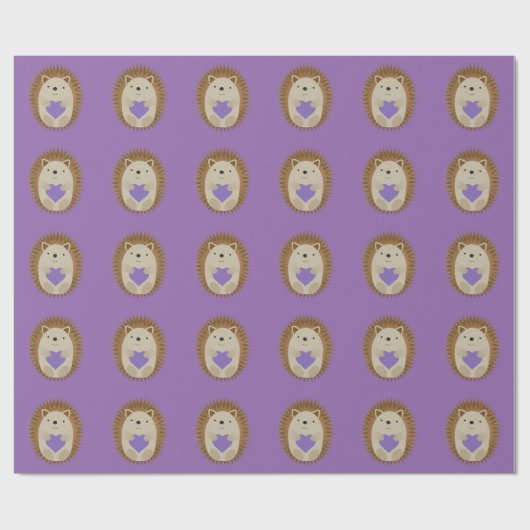 Niedlicher Igel Holidning a Lila Heart Geschenkpapier (Flach)