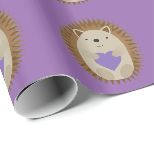 Niedlicher Igel Holidning a Lila Heart Geschenkpapier (Rolleneckpunkt)