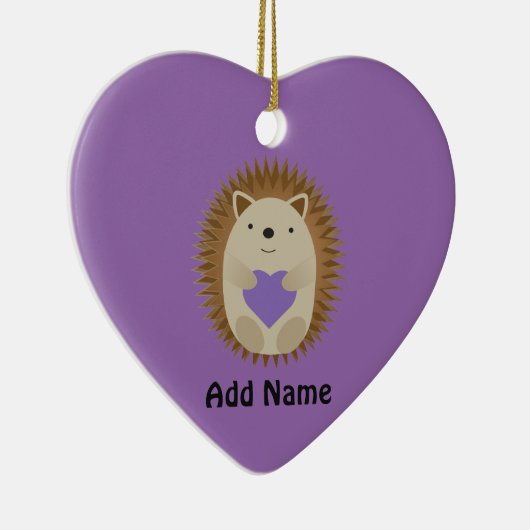 Niedlicher Igel Holidning a Lila Heart Keramik Ornament (Rechts)