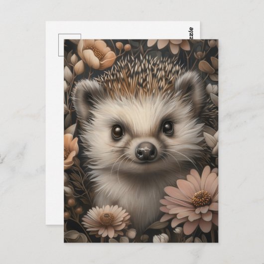Niedlicher Igel im Blumengarten Postkarte (Vorne/Hinten)