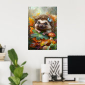 Niedlicher Igel im Herbstbereich - Holzkunst Poster (Heimbüro)