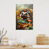 Niedlicher Igel im Herbstbereich - Holzkunst Poster (Küche)