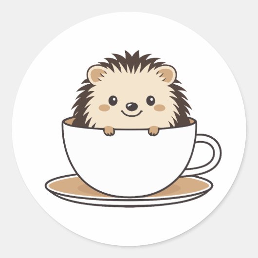 Niedlicher Igel im Kaffeecup Runder Aufkleber (Vorderseite)