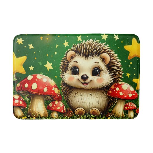 Niedlicher Igel in Birkenwäldern Badematte (Vorderseite)