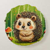 Niedlicher Igel in Birkenwäldern Rundes Kissen (Rückseite)