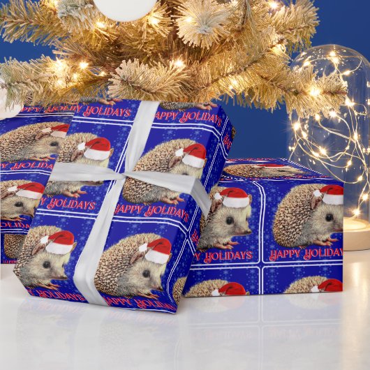 Niedlicher Igel in der Weihnachtsmannmütze Geschenkpapier (Feiertage)