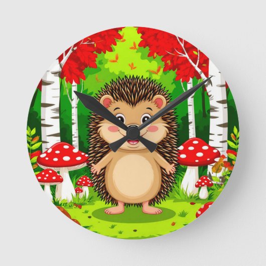 Niedlicher Igel in einem hellen Wald Runde Wanduhr (Vorderseite)