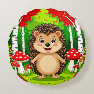 Niedlicher Igel in einem hellen Wald Rundes Kissen