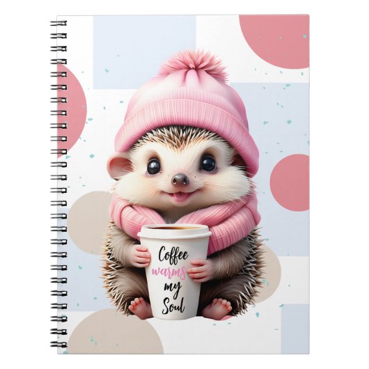 Niedlicher Igel in Pink Hat and Scarf Lieben Kaffe Notizblock (Vorderseite)