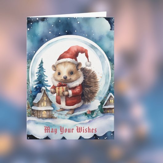 Niedlicher Igel in Santas Hat Snowglobe Weihnachte Karte