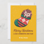 Niedlicher Igel in Strümpfen Frohe Weihnachten (Vorderseite)