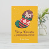 Niedlicher Igel in Strümpfen Frohe Weihnachten (Stehend Vorderseite)