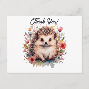 Niedlicher Igel in Wasserfarbenblumen Danke Postkarte