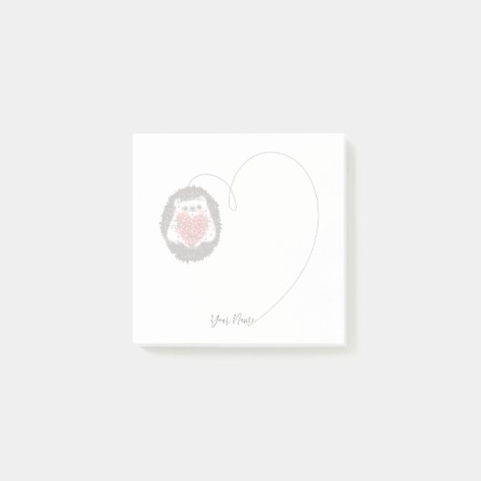 Niedlicher Igel Individuelle Name Herzbeschreibung Post-it Klebezettel (Vorderseite)