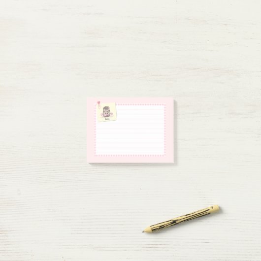 Niedlicher Igel Individuelle Name Rosa Post-it Klebezettel (Auf Schreibtisch)