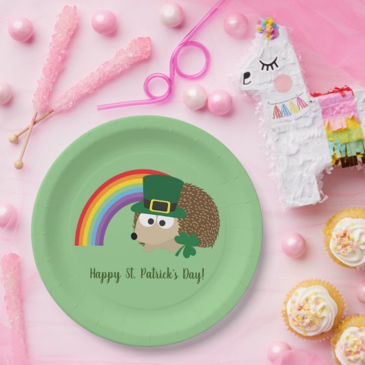 Niedlicher Igel Leprechaun St. Patrick's Day Pappteller (Party)