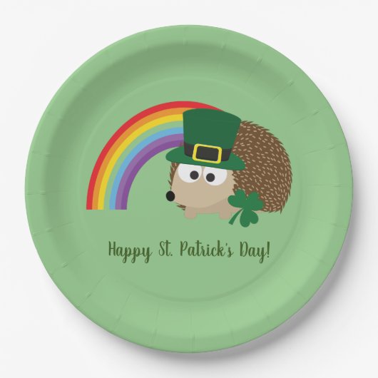 Niedlicher Igel Leprechaun St. Patrick's Day Pappteller (Vorderseite)
