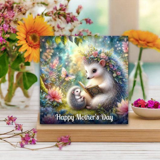 Niedlicher Igel Mama Baby Bedtime Story Mother Day Karte