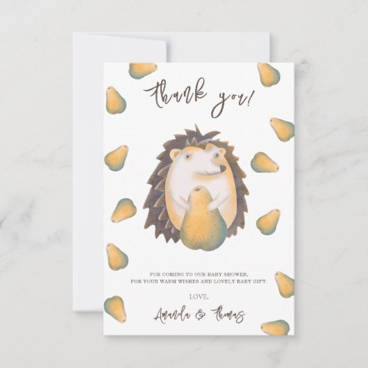 Niedlicher Igel mit Birnen - vielen Dank Dankeskarte (Vorderseite)