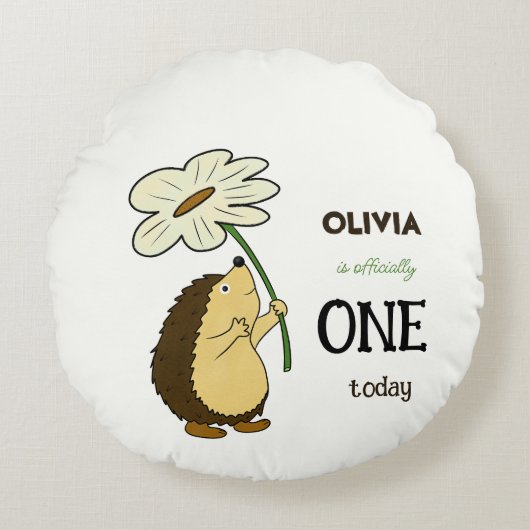 Niedlicher Igel mit Blume Rundes Kissen (Vorderseite)