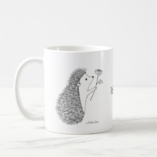 Niedlicher Igel mit Blume Tinte zeichnend individu Kaffeetasse (Links)