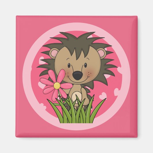 Niedlicher Igel mit Blume und Herz Magnet (Vorne)