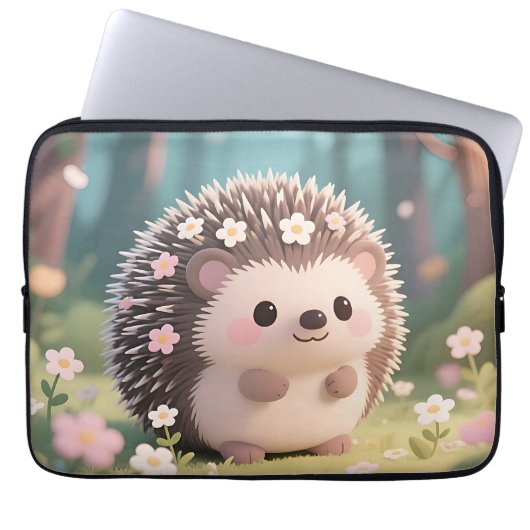 Niedlicher Igel mit Blumen Kawaii Wald Laptopschutzhülle (Vorderseite)