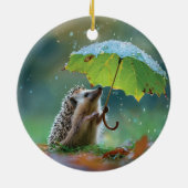 Niedlicher Igel mit einem Blattschirm Keramik Ornament (Hinten)