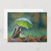 Niedlicher Igel mit einem Blattschirm Postkarte (Vorne/Hinten)