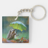 Niedlicher Igel mit einem Blattschirm Schlüsselanhänger (Rückseite)