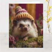 Niedlicher Igel mit einem Strick gestreift Winterh Karte (Gelbe Blume)