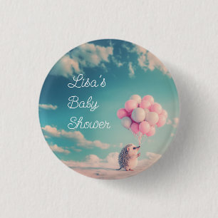 Niedlicher Igel mit Geburtstagsballons, anpassbar Button
