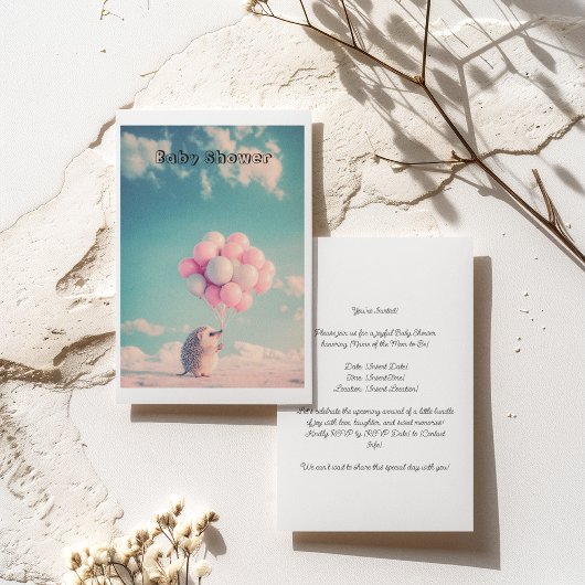 Niedlicher Igel mit Geburtstagsballons, anpassbar Einladung