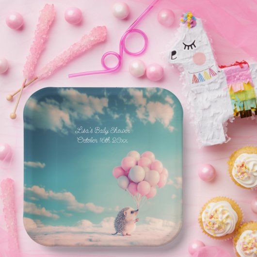 Niedlicher Igel mit Geburtstagsballons, anpassbar Pappteller (Party)