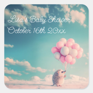 Niedlicher Igel mit Geburtstagsballons, anpassbar Quadratischer Aufkleber